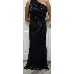 Rene Ruiz Collection‎ Navy/ Black One  Shoulder Sequin Long Gown  Size 6